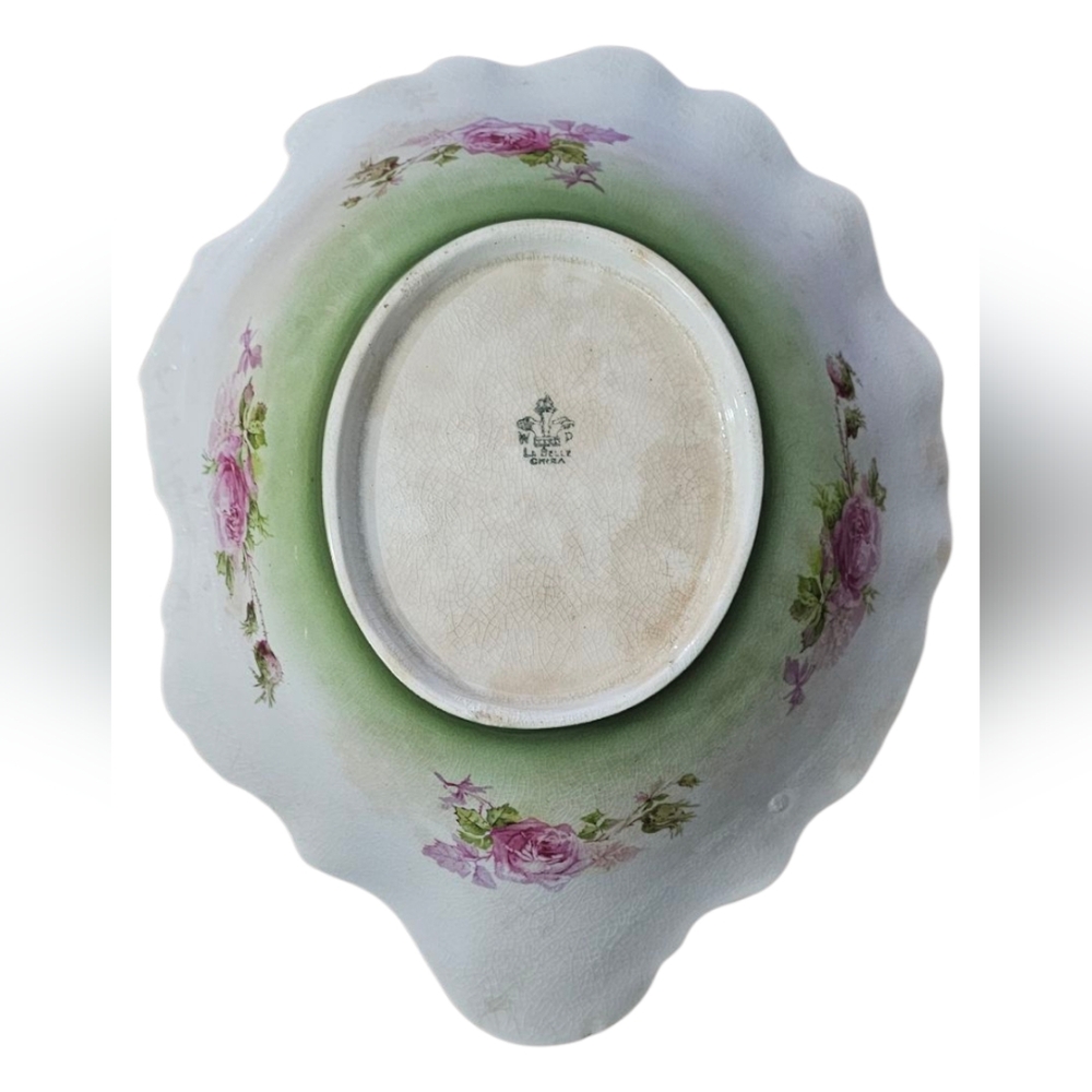 Antique La Belle China Oval Shape Serving Dish Gold Edges Pink Roses Vintage - Picture 2 of 11